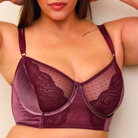 ❤NWT VINTAGE TORRID BRA - VELOUR & LACE UNDERWIRE BRALETTE - LONGLINE - STRAPPY - Picture 6 of 8
